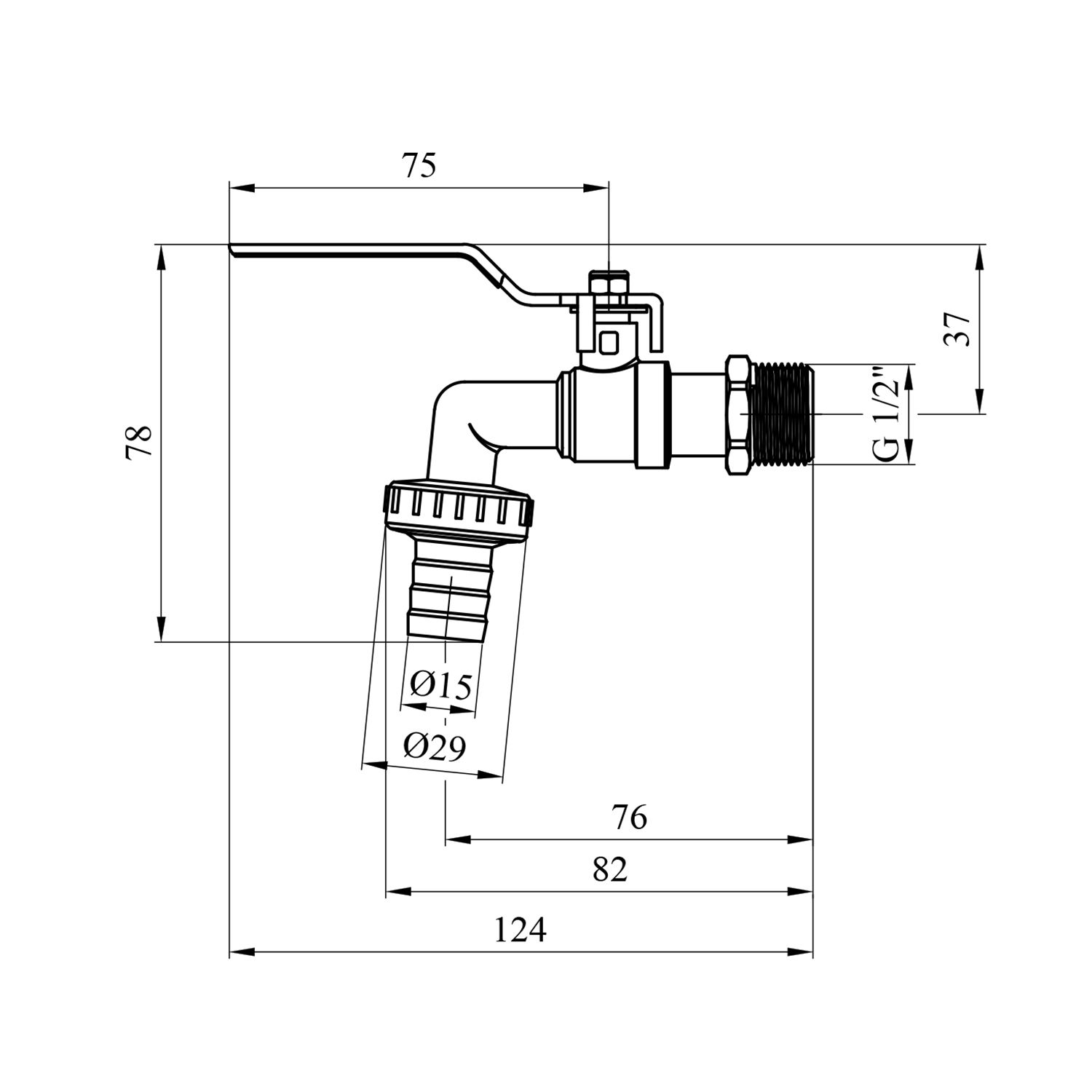 Кран кульовий для поливу STA 1/2" РЗ ручка, нікельований