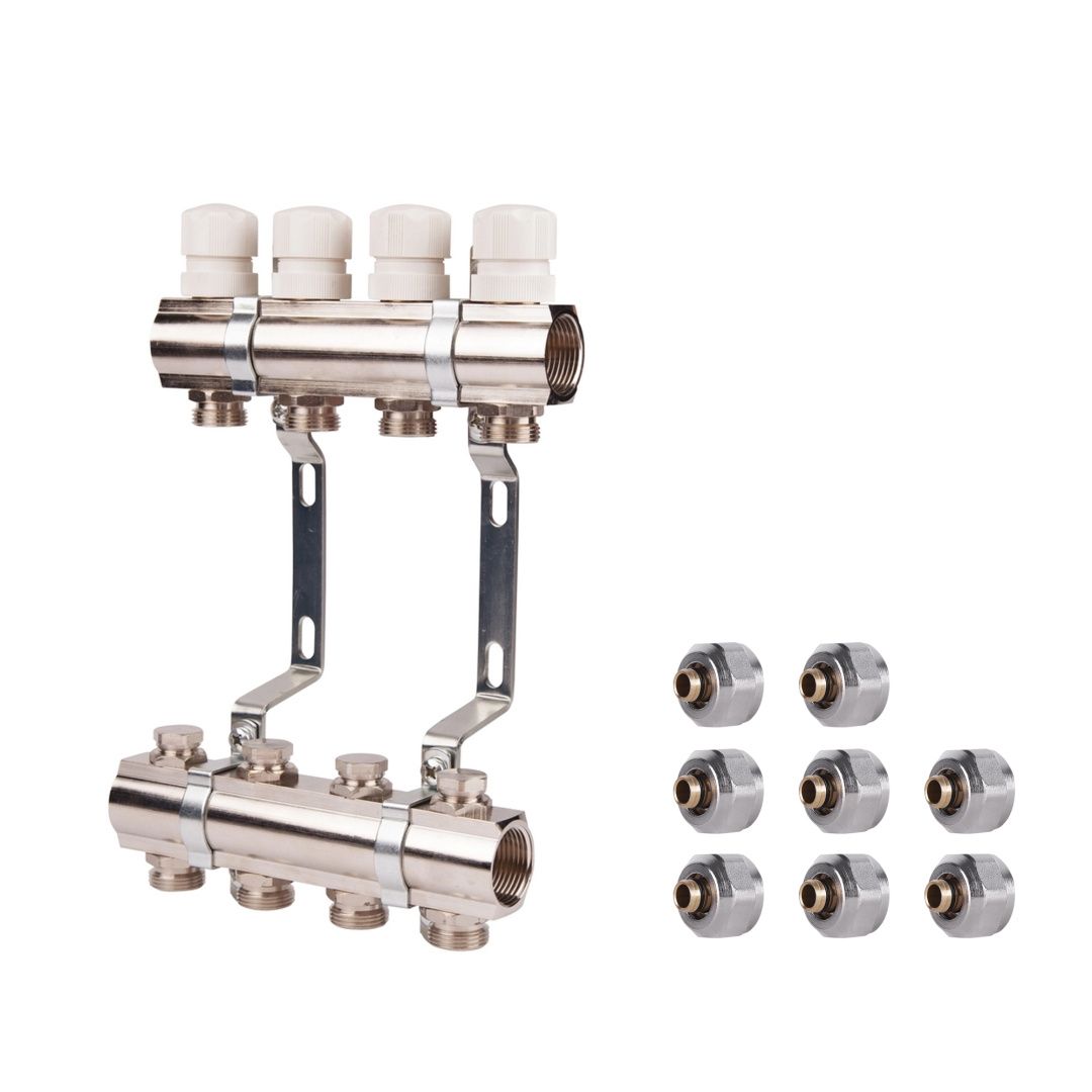 Комплект: SD Колектор терморегулювальний 1"х4   SD236W4 + SD Євроконус 3/4'' 16 х 2мм   SD346