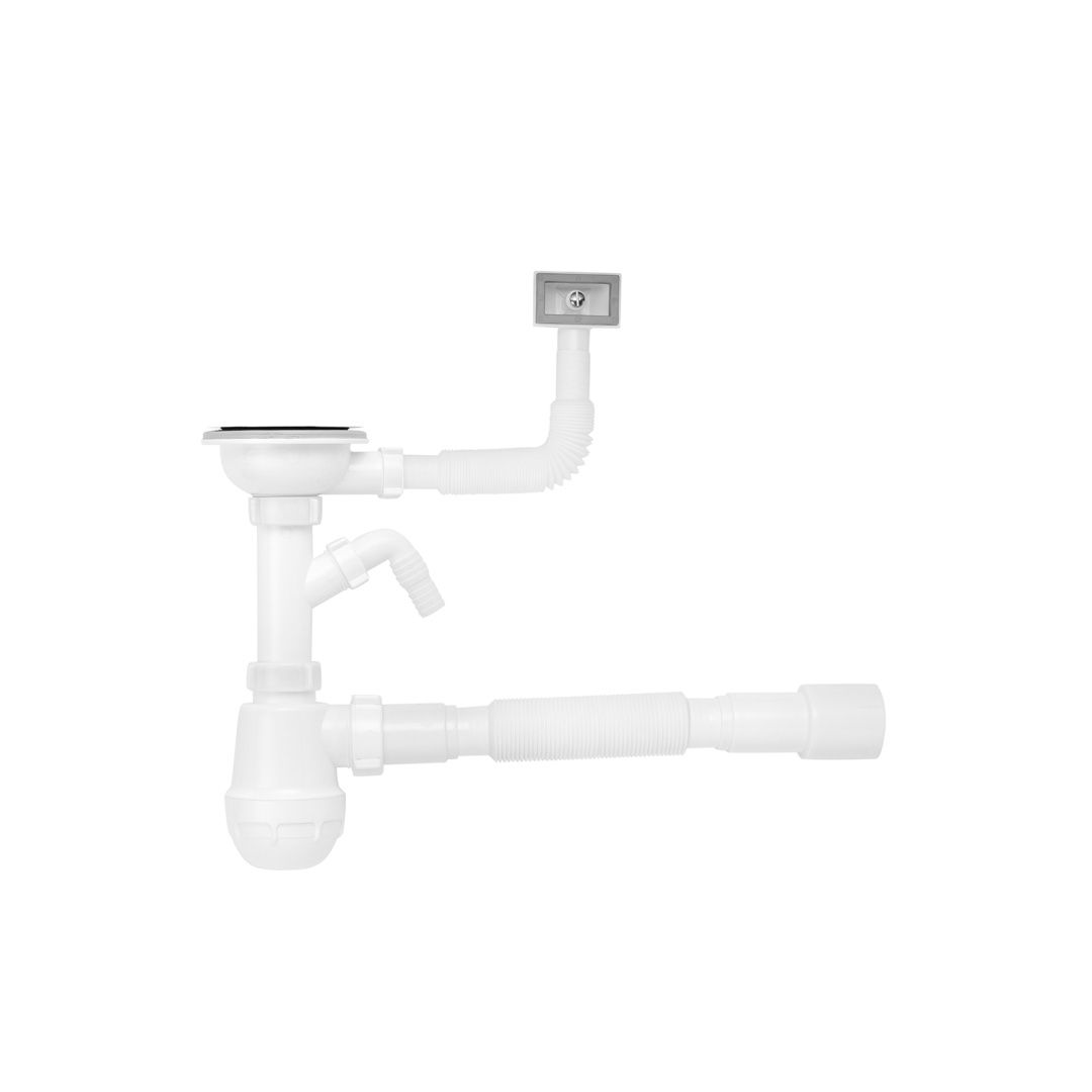 Сифон для кухонної мийки Kroner KRP - KS02-1 3 1/2"х40/50 з відводом для пральної машини, з квадратним переливом