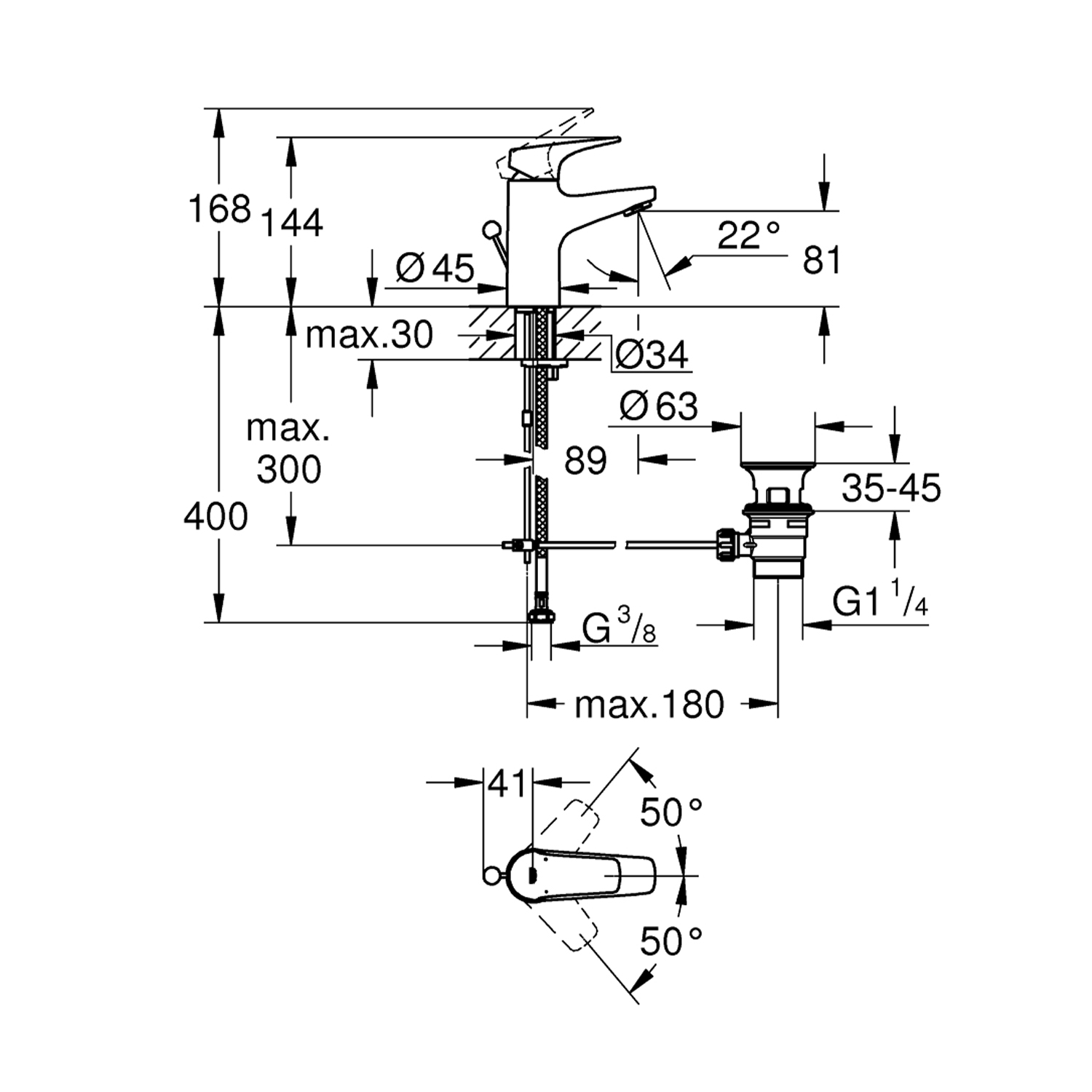 Змішувач для раковини Grohe Start Flow S-Size 23809000 з донним клапаном