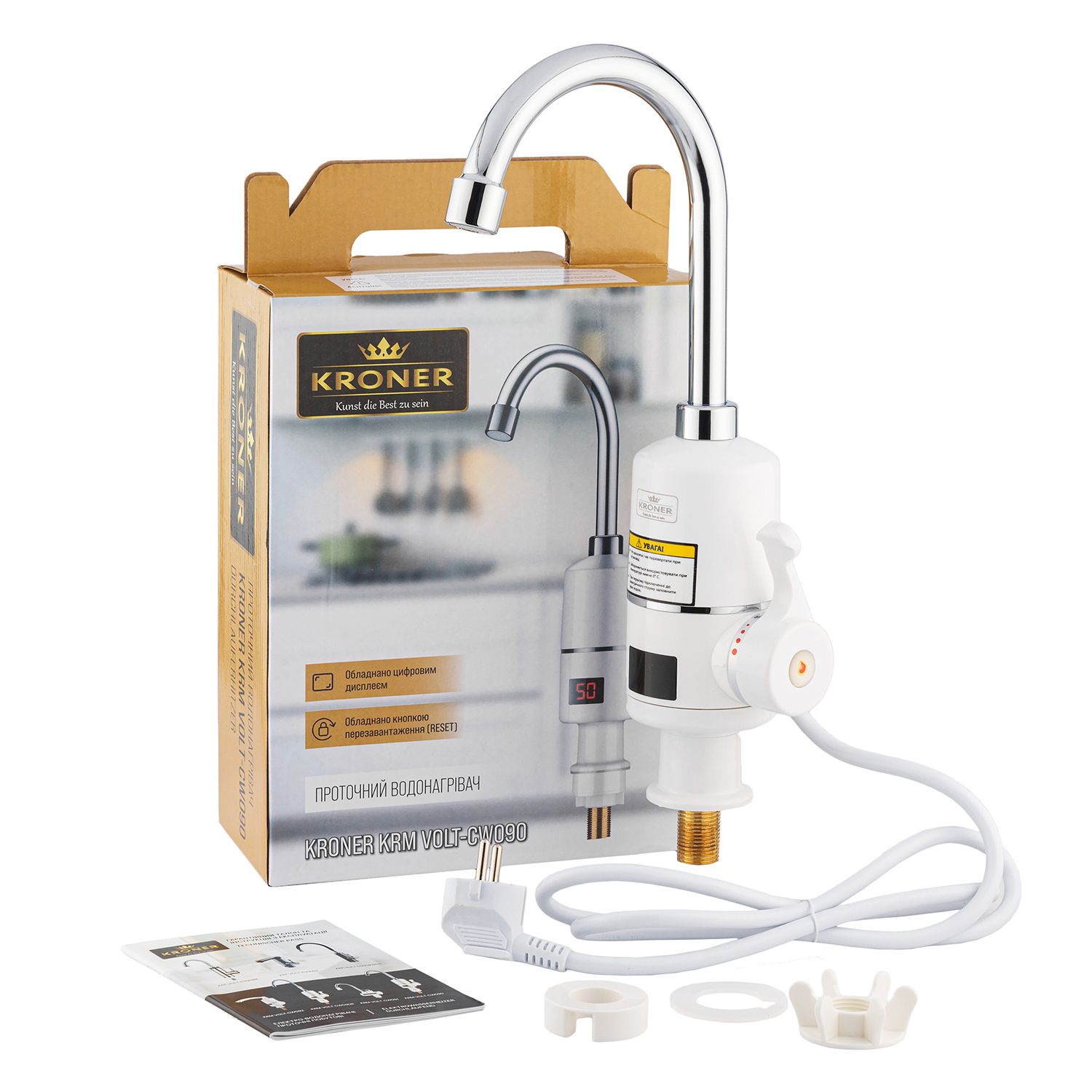 Проточний водонагрівач Kroner KRM Volt - CW090 з дисплеєм