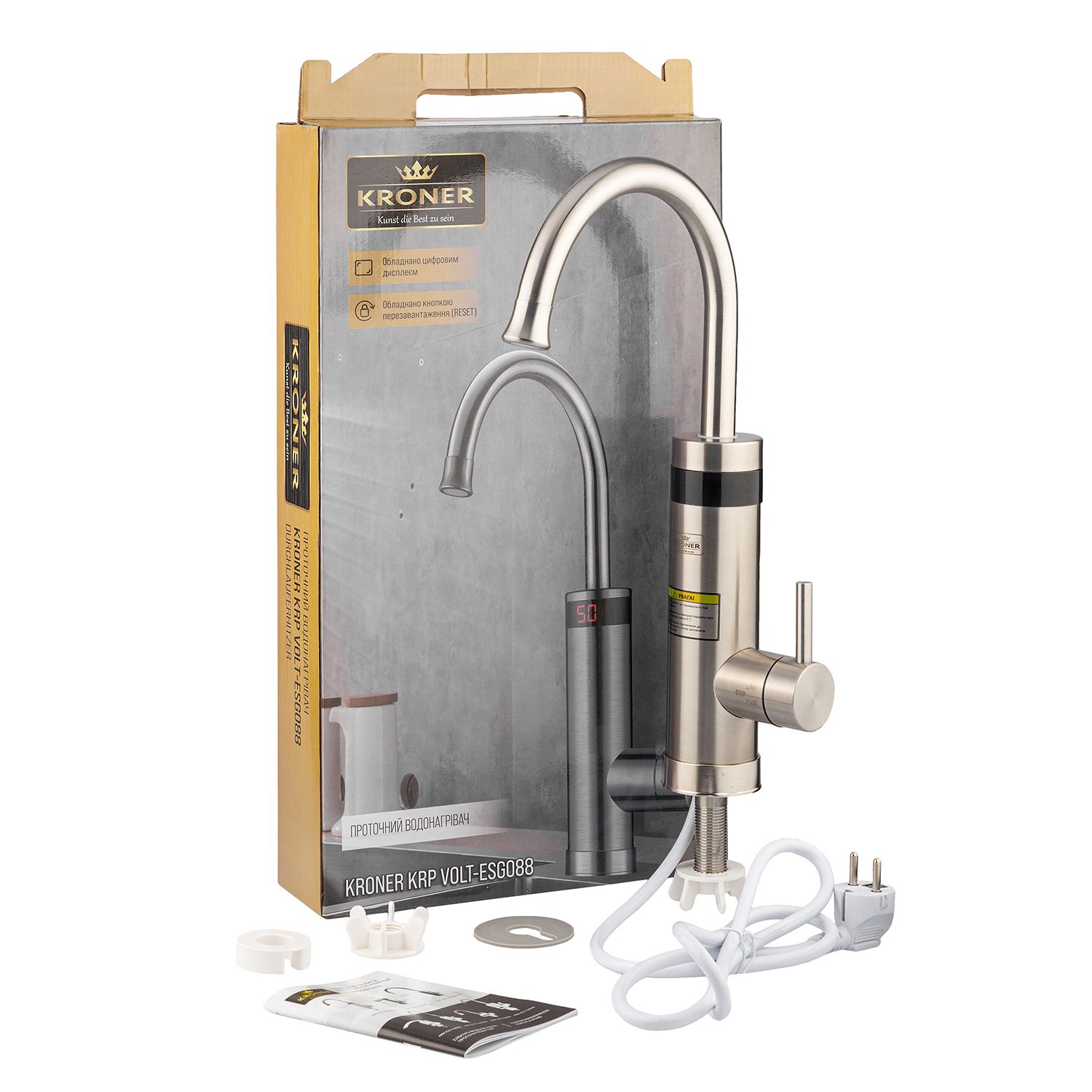 Проточний водонагрівач Kroner KRP Volt - ESG088 з дисплеєм