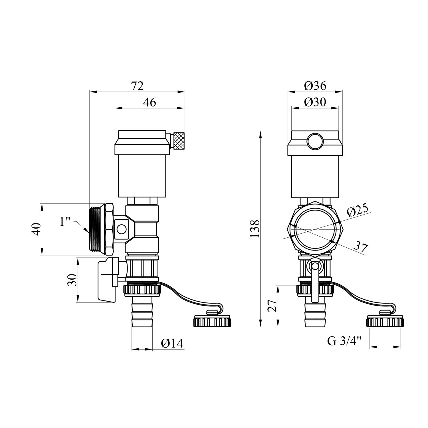 Зливна група для колектора Karro 1" РЗ KR-17000 нікельована