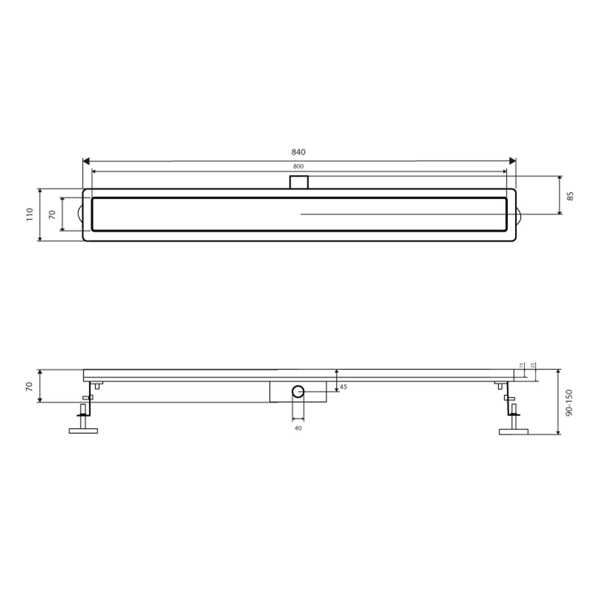 Трап із нержавіючої сталі Qtap Taurus FA800MBLA лінійний із сухим затвором