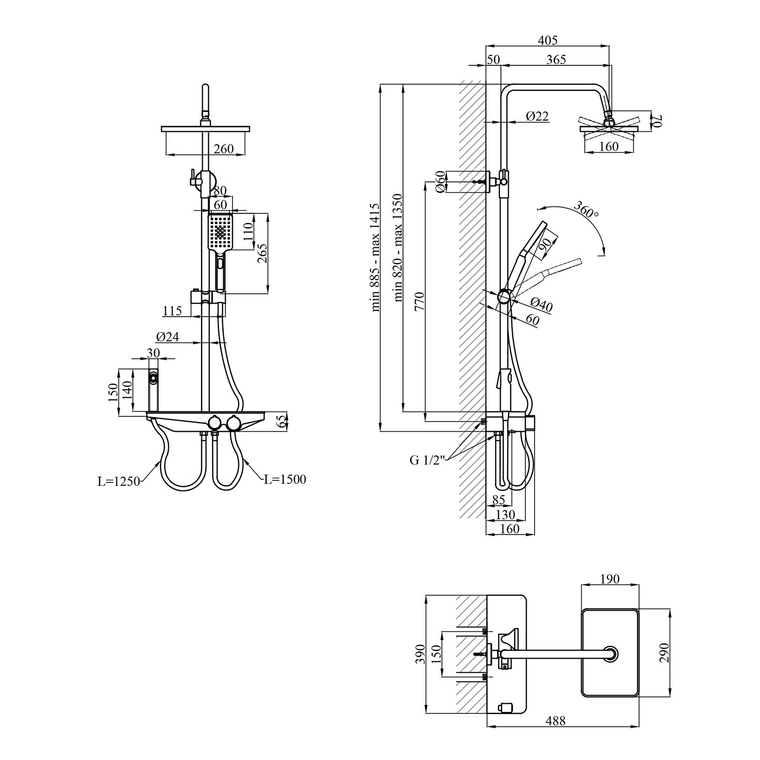 Набор 2 в 1 душова система Kroner Armada-W066 + змішувач Armada-C010