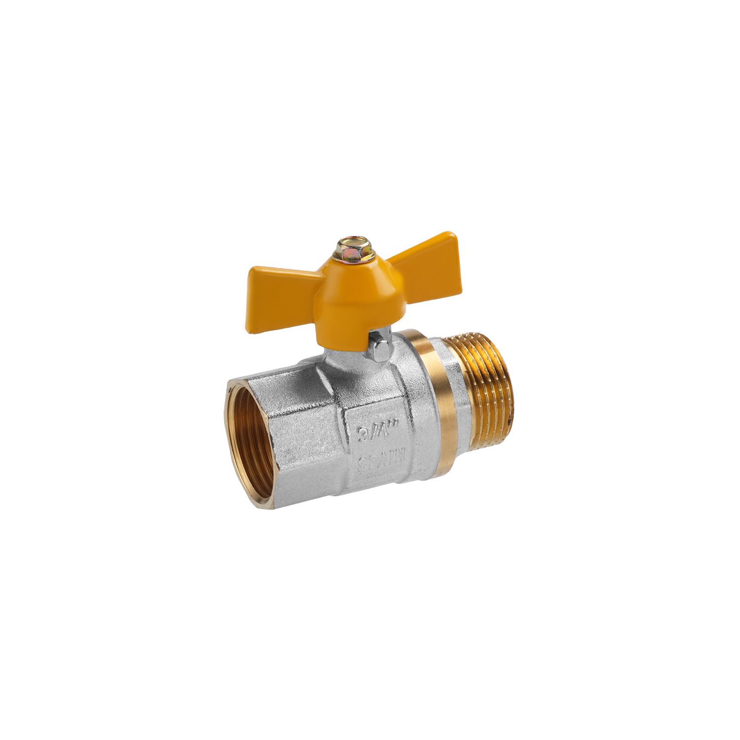 Кран кульовий для газу Valves 3/4" ВЗ PN30 жовтий метелик, нікельований